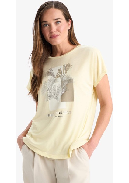 Regular Fit Bisiklet Yaka Baskılı Kısa Kollu Tişört F4848AX25SM