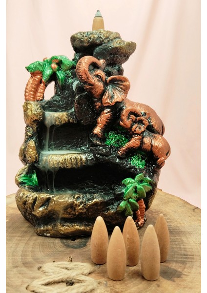 Buyuk Boy Fil Figürlü Biblo Model Geri Akış Şelale Tütsülük 5 Adet Koni Hediye indirimleri