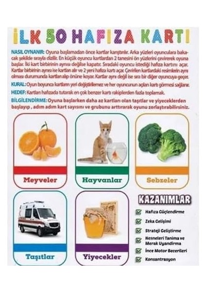 Oyuncak Minik Bebeğimin Ilk 50 Hafıza Kartları ve Ilk 50 Hayvanlar Kartları Kart 2'li Set Eğitici Öğretici Zeka Gelişimi Anaokulu ve Kreş Seviyesi Için Uygun