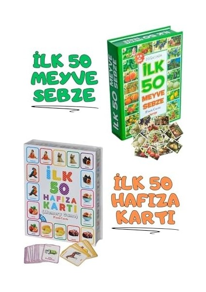 Oyuncak Minik Bebeğimin Ilk 50 Hafıza Kartları ve Ilk 50 Hayvanlar Kartları Kart 2'li Set