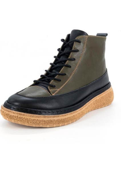 D25KB-1000 Bağcık ve Fermuarlı Deri Hafif Kadın Bot