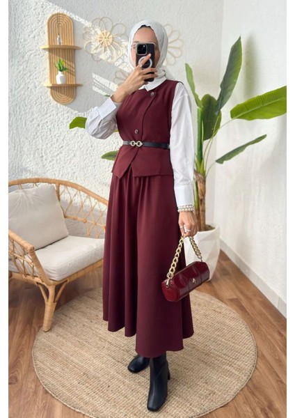 Kemerli Yelek Etek Takım