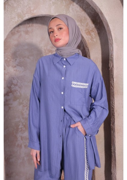 Tesettür Dantel Şeritli Tunik Pantolon 2'li Takım fiyatları