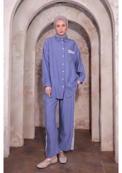 Tesettür Dantel Şeritli Tunik Pantolon 2'li Takım modelleri