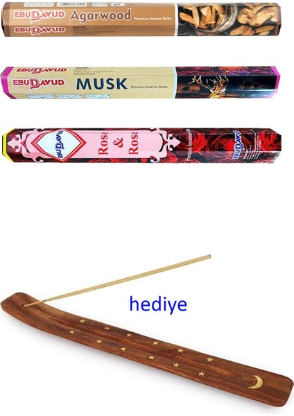 3 Paket 20 Çubuklu Tütsü Musk - Wood - Red Rose - Kayık Hediyeli