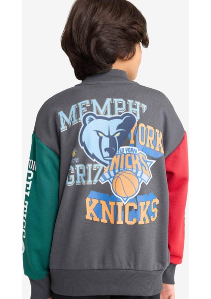 Erkek Çocuk NBA Current Teams Kolej Yaka Sırt Baskılı Bomber Ceket