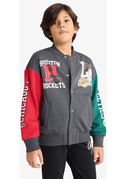 Erkek Çocuk NBA Current Teams Kolej Yaka Sırt Baskılı Bomber Ceket