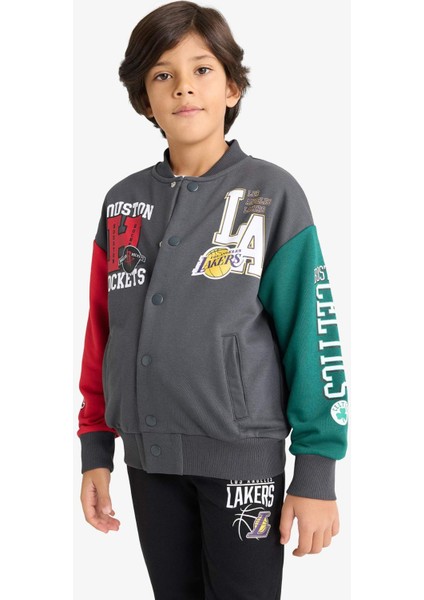 Erkek Çocuk NBA Current Teams Kolej Yaka Sırt Baskılı Bomber Ceket
