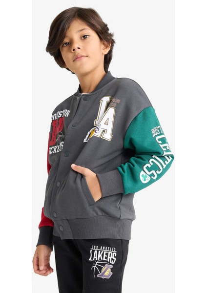 Erkek Çocuk NBA Current Teams Kolej Yaka Sırt Baskılı Bomber Ceket