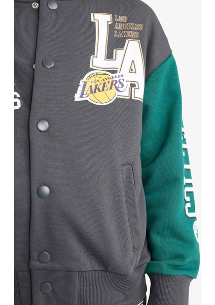 Erkek Çocuk NBA Current Teams Kolej Yaka Sırt Baskılı Bomber Ceket