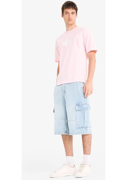 %100 Pamuk Kargo Fit Jean Bermuda Şort F4219AX25SM