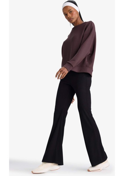 Fit Flare Fit Toparlayıcı Yüksek Bel İspanyol Paça Standart Boy Ribana Sporcu Pantolon