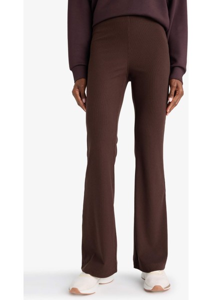 Flare Fit Toparlayıcı Yüksek Bel İspanyol Paça Standart Boy Ribana Sporcu Pantolon F5040AX25WN