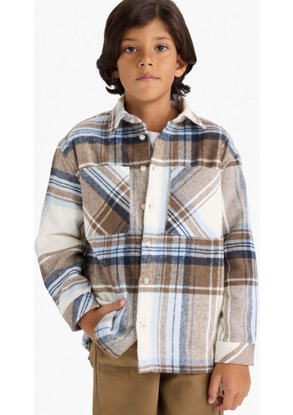 Erkek Çocuk Oversize Geniş Kalıp Polo Yaka Flanel Uzun Kollu Gömlek F4097A825WN