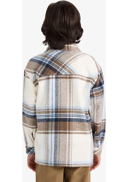 Erkek Çocuk Oversize Geniş Kalıp Polo Yaka Flanel Uzun Kollu Gömlek F4097A825WN