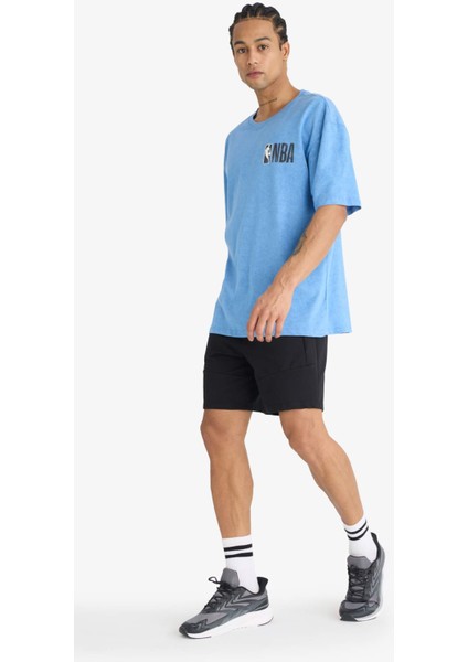 %100 Pamuk NBA Wordmark Oversize Geniş Kalıp Bisiklet Yaka Kısa Kollu Tişört E8750AX25AU
