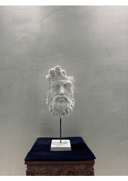 Dekoratif Antik Yunan Poseidon Büst Heykeli 54×24 cm | Boyanabilir Polyester Modern Standlı Heykel | Denizler Tanrısı Figürü | Ev & Ofis Dekorasyonu