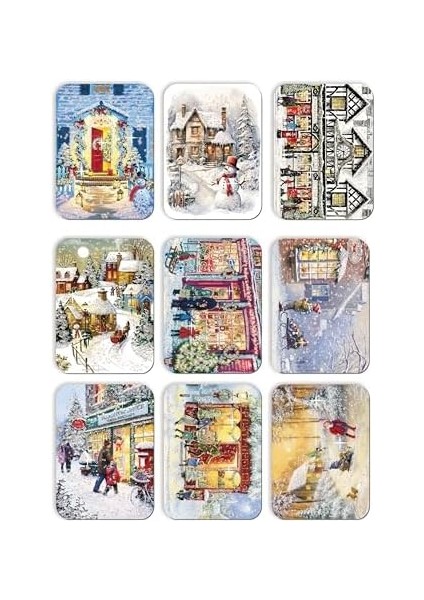 Mia 36 Lı Simli Yılbaşı Kartpostal Seti Yeni Yıl Kardan Adam Kış Manzara Nostalji