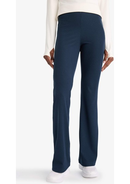 Fit Flare Fit Toparlayıcı Yüksek Bel İspanyol Paça Standart Boy Ribana Sporcu Pantolon