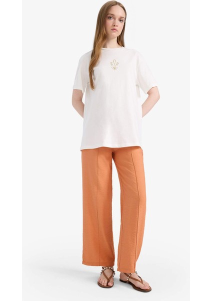 Regular Fit Bisiklet Yaka Baskılı Kısa Kollu Tişört Tunik F5123AX25SM