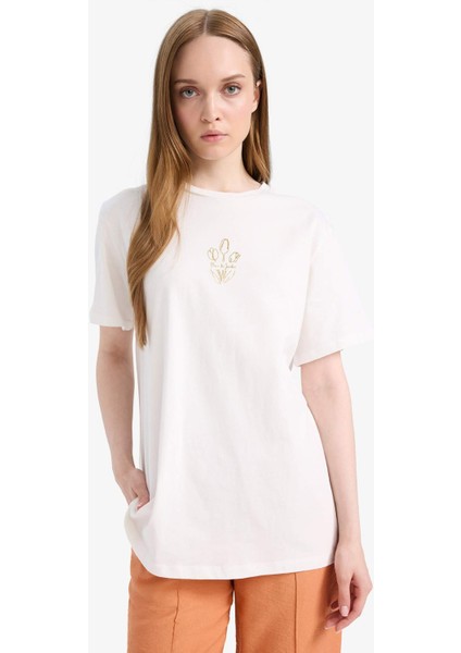 Regular Fit Bisiklet Yaka Baskılı Kısa Kollu Tişört Tunik F5123AX25SM