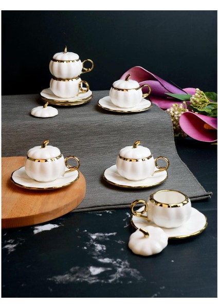 Pumpkın Kabak Model Yaldızlı Beyaz 6’lı Türk Kahve Fincan Takımı – 100 ml fiyatları