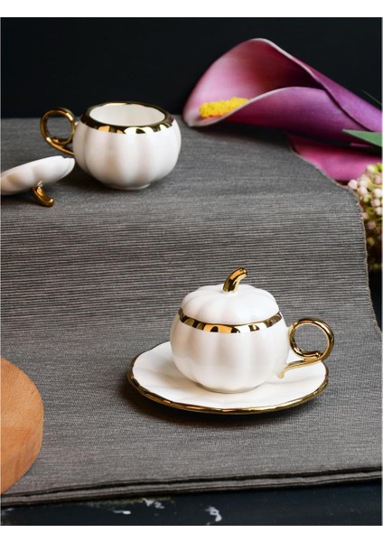 Pumpkın Kabak Model Yaldızlı Beyaz 6’lı Türk Kahve Fincan Takımı – 100 ml modelleri