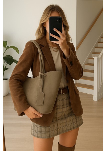 Alina Shopper Süet Omuz Çantası modelleri