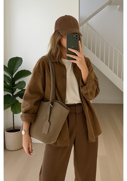 Alina Shopper Süet Omuz Çantası