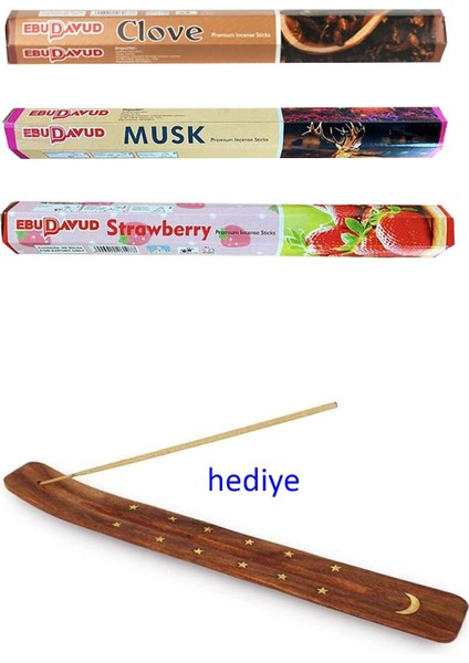 3 Paket 20 Çubuklu Tütsü Musk - Clove - Strawberry - Kayık Hediyeli