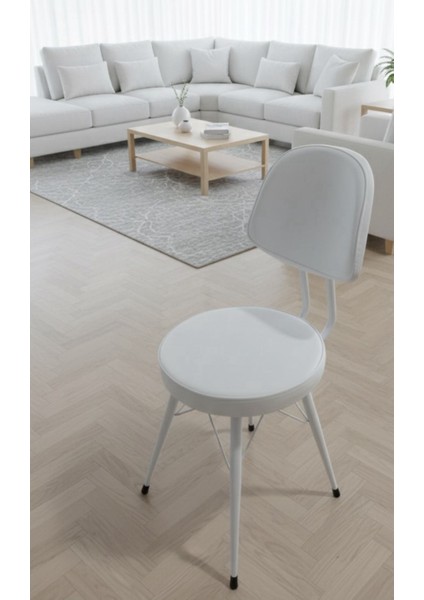 Kav Mutfak Sandalyesi, Yemek, Bahçe, Kafe, Modern Sandalye - Beyaz Deri, Beyaz Gövde