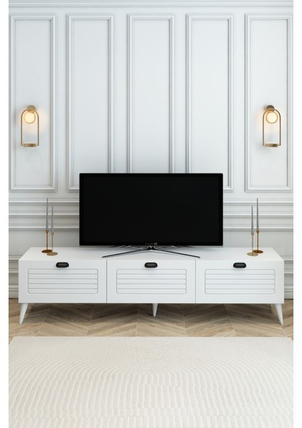 Country Model 150 cm TV Ünitesi - MDF Membran Kapak Modern TV Sehpası | Beyaz Renk Televizyon Konsolu