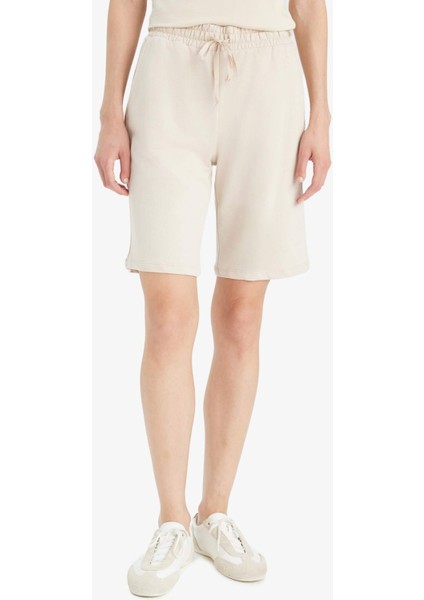 Regular Fit Beli Lastikli Düz Paça Bermuda Şort