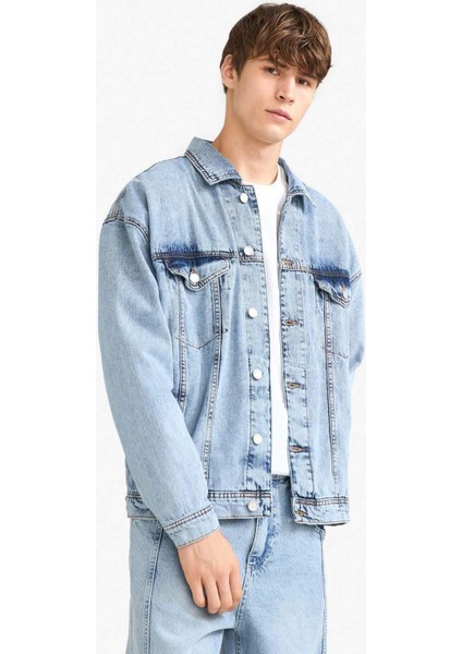 Oversize Geniş Kalıp Düğmeli Denim Ceket F4737AX25AU