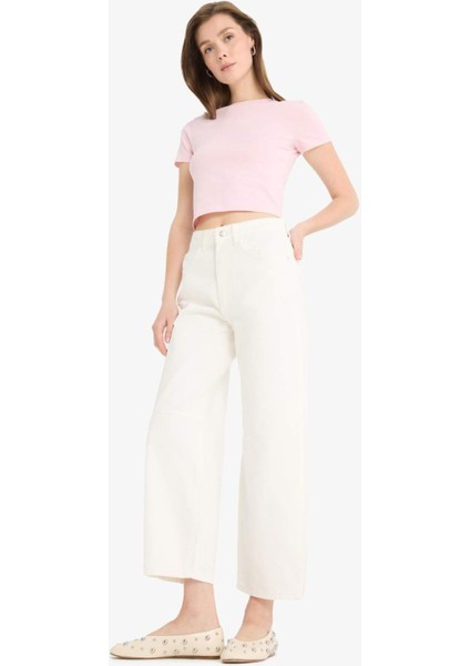 Barrel Fit Normal Bel Bilek Boy Beyaz Jean Pantolon