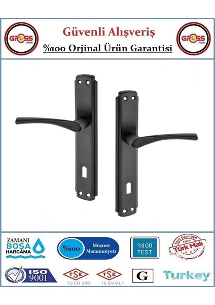 Mat Siyah İç Oda Kapı Kolu - 1 Takım Ön ve Arka