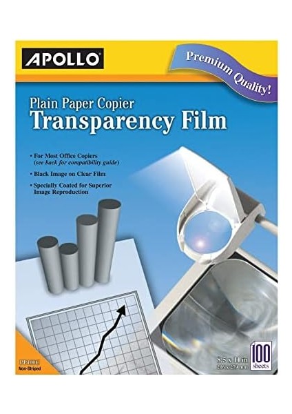 Apollo Fotokopi Makinesi Için Şeffaf Folyo, Şeffaf Üzerine Siyah, 100 Adet modelleri
