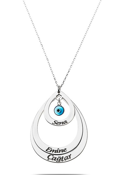 Isme Özel Yazılı 925 Ayar Gümüş Bayan Üç Damla Kolye