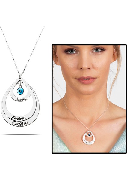 Isme Özel Yazılı 925 Ayar Gümüş Bayan Üç Damla Kolye fiyatları