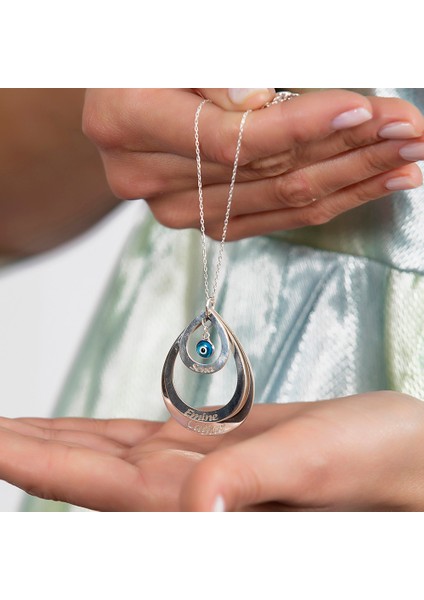 Isme Özel Yazılı 925 Ayar Gümüş Bayan Üç Damla Kolye indirimleri