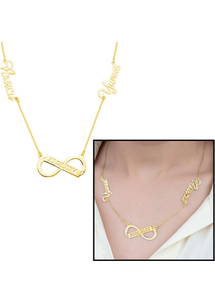 Kişiye Özel Isim ve Tarih Yazılı Altın Renk 925 Ayar Gümüş Sonsuzluk Kolye fiyatları