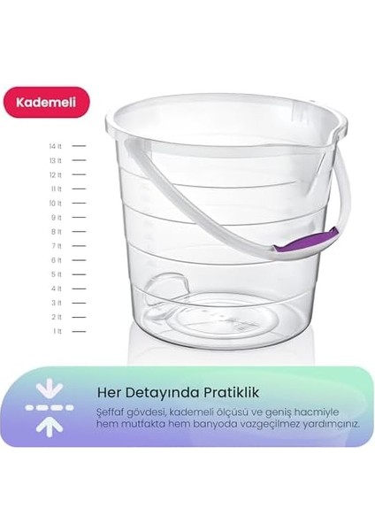 Life 15 Litre Şeffaf Temizlik Kovası - Kademeli Ölçekli, Ergonomik Saplı ve Çok Amaçlı Kullanım modelleri