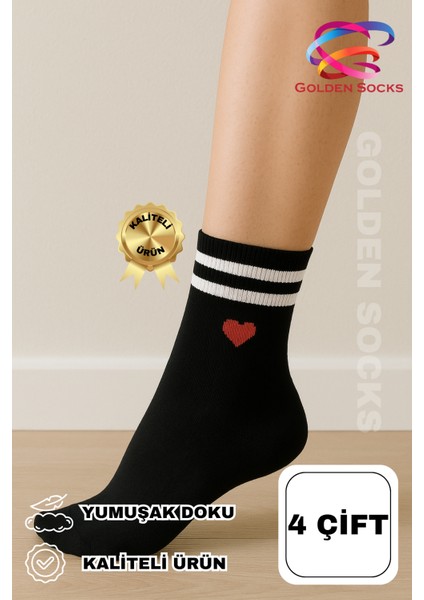 4 Çift Kadın Kalp Desenli Tenis Çorap, Yarım Konç Kolej Çorap fırsatları