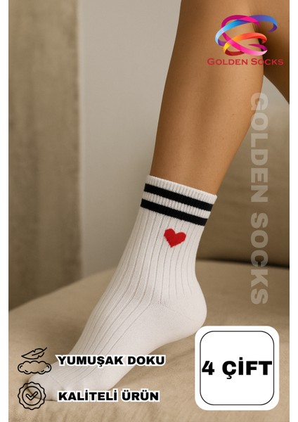 4 Çift Kadın Kalp Desenli Tenis Çorap, Yarım Konç Kolej Çorap indirimleri