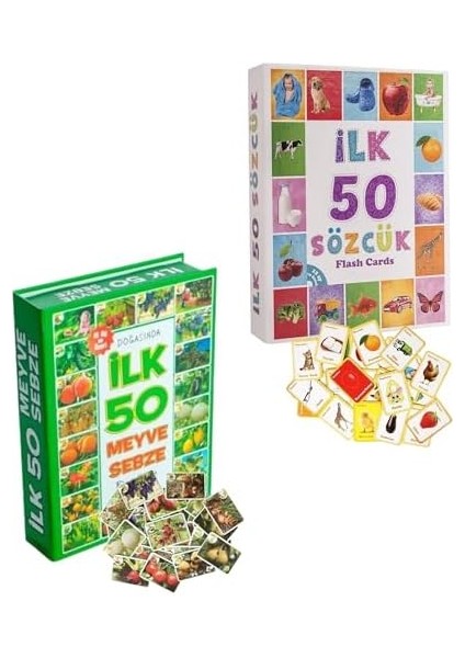 Oyuncak Minik Bebeğimin Ilk 50 Sözcük Kartları ve Ilk 50 Meyve Sebze Kartları Kart Set 2'li Set Anaokulu ve Kreş Seviyesi Için Uygun