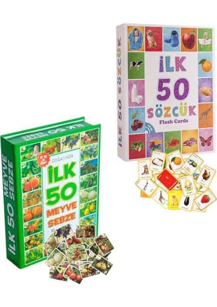 Oyuncak Minik Bebeğimin Ilk 50 Sözcük Kartları ve Ilk 50 Meyve Sebze Kartları Kart Set 2'li Set Anaokulu ve Kreş Seviyesi Için Uygun fiyatları