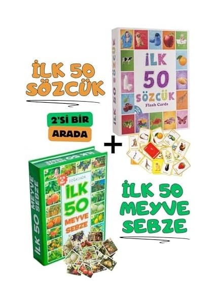 Oyuncak Minik Bebeğimin Ilk 50 Sözcük Kartları ve Ilk 50 Meyve Sebze Kartları Kart Set 2'li Set Anaokulu ve Kreş Seviyesi Için Uygun modelleri