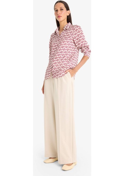 Regular Fit Desenli Saten Uzun Kollu Gömlek