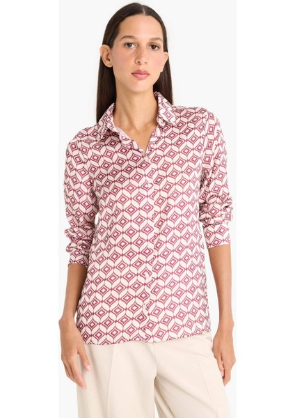 Regular Fit Desenli Saten Uzun Kollu Gömlek