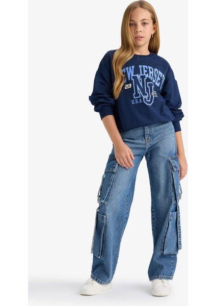 Kız Çocuk Relax Fit Bisiklet Yaka Baskılı Sweatshirt E8894A825AU